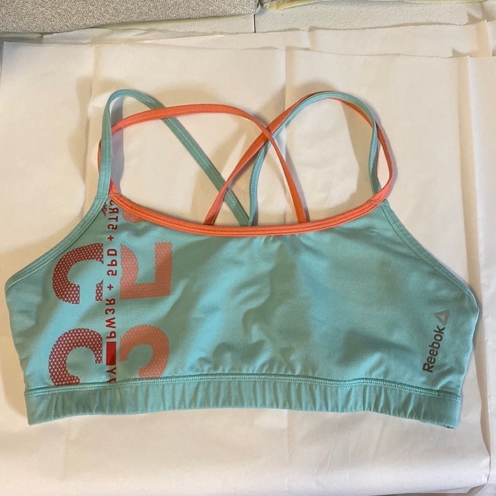 Reebok aqua and peach power cooling sports workout bra